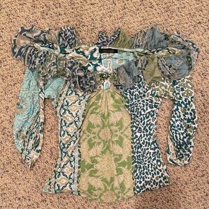 Roberto Cavalli Green Yellow Ruffled Long Sleeve Blouse with Brooch Size 46